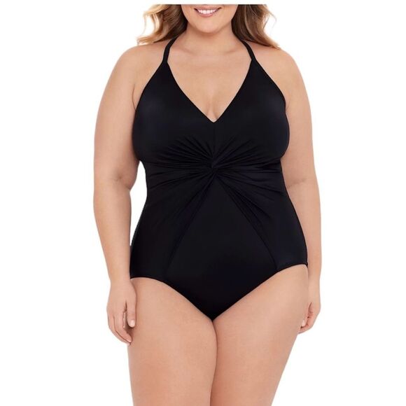 NWT Black Twist Knot One Piece Swimsuit 1X (16/18) - Picture 2 of 10